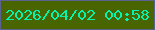 文字の大きさ：5、枠の色：5a6292、背景の色：496500、文字の色：04f3ae 無料ブログパーツのブログ時計