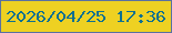 文字の大きさ：3、枠の色：5a71a0、背景の色：eed122、文字の色：0e7091 無料ブログパーツのブログ時計