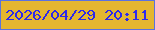 文字の大きさ：1、枠の色：5a72df、背景の色：e4b62f、文字の色：2d29eb 無料ブログパーツのブログ時計