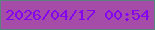文字の大きさ：4、枠の色：5a837d、背景の色：a54ca8、文字の色：8304ed 無料ブログパーツのブログ時計