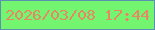文字の大きさ：4、枠の色：5a90b0、背景の色：74f570、文字の色：e68765 無料ブログパーツのブログ時計
