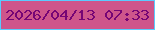 文字の大きさ：1、枠の色：5acbff、背景の色：ce558b、文字の色：760575 無料ブログパーツのブログ時計