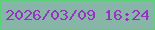 文字の大きさ：3、枠の色：5ad179、背景の色：87b6a8、文字の色：9435bf 無料ブログパーツのブログ時計