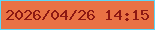文字の大きさ：1、枠の色：5ad8f8、背景の色：e97244、文字の色：8d1813 無料ブログパーツのブログ時計
