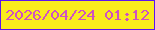 文字の大きさ：1、枠の色：5b15ef、背景の色：f9ec1c、文字の色：cf52c2 無料ブログパーツのブログ時計
