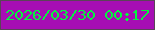文字の大きさ：5、枠の色：5b4458、背景の色：a60eb4、文字の色：04f63e 無料ブログパーツのブログ時計