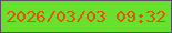 文字の大きさ：3、枠の色：5b4d63、背景の色：68e12e、文字の色：e5520c 無料ブログパーツのブログ時計