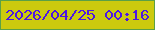 文字の大きさ：2、枠の色：5ba046、背景の色：ccca0e、文字の色：4d16e3 無料ブログパーツのブログ時計