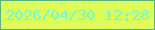 文字の大きさ：1、枠の色：5bb27b、背景の色：defb58、文字の色：6dfcd4 無料ブログパーツのブログ時計