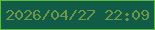 文字の大きさ：1、枠の色：5bbb3c、背景の色：105c46、文字の色：6f974a 無料ブログパーツのブログ時計