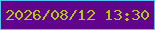 文字の大きさ：1、枠の色：5bc1eb、背景の色：61038b、文字の色：afc61d 無料ブログパーツのブログ時計