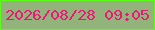 文字の大きさ：2、枠の色：5bfe15、背景の色：92b47b、文字の色：ee1679 無料ブログパーツのブログ時計