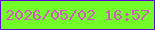 文字の大きさ：2、枠の色：5c06d2、背景の色：72ff29、文字の色：d656c8 無料ブログパーツのブログ時計