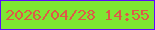 文字の大きさ：3、枠の色：5c0bfd、背景の色：7ee733、文字の色：de5948 無料ブログパーツのブログ時計