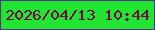 文字の大きさ：3、枠の色：5c2f8a、背景の色：20e531、文字の色：750547 無料ブログパーツのブログ時計