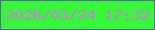 文字の大きさ：1、枠の色：5c5dad、背景の色：34f935、文字の色：ce7be7 無料ブログパーツのブログ時計