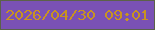 文字の大きさ：3、枠の色：5c6149、背景の色：7a51b5、文字の色：c89320 無料ブログパーツのブログ時計
