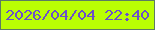 文字の大きさ：5、枠の色：5c7c63、背景の色：bafe04、文字の色：6c50ca 無料ブログパーツのブログ時計