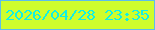 文字の大きさ：5、枠の色：5cbeeb、背景の色：cffd2d、文字の色：12f0e3 無料ブログパーツのブログ時計