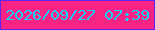 文字の大きさ：1、枠の色：5d22f7、背景の色：fb2484、文字の色：16d1f4 無料ブログパーツのブログ時計