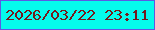 文字の大きさ：3、枠の色：5d59e3、背景の色：05fbec、文字の色：741b1b 無料ブログパーツのブログ時計