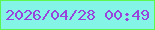 文字の大きさ：5、枠の色：5df650、背景の色：84f4e7、文字の色：9844dc 無料ブログパーツのブログ時計