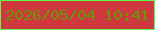 文字の大きさ：4、枠の色：5dfb4e、背景の色：ce383e、文字の色：689706 無料ブログパーツのブログ時計