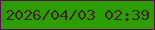 文字の大きさ：2、枠の色：5e085e、背景の色：2b9e00、文字の色：42231b 無料ブログパーツのブログ時計