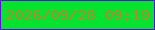 文字の大きさ：4、枠の色：5e0cdb、背景の色：06e32f、文字の色：af8a31 無料ブログパーツのブログ時計