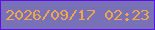 文字の大きさ：5、枠の色：5e0fe2、背景の色：7871b8、文字の色：f2a54a 無料ブログパーツのブログ時計