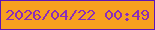 文字の大きさ：4、枠の色：5e15b7、背景の色：f7a01f、文字の色：8b2db9 無料ブログパーツのブログ時計