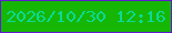文字の大きさ：1、枠の色：5e1cce、背景の色：16b604、文字の色：0cd997 無料ブログパーツのブログ時計