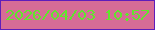 文字の大きさ：2、枠の色：5e1dba、背景の色：d66c96、文字の色：60e62c 無料ブログパーツのブログ時計