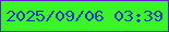 文字の大きさ：1、枠の色：5e1fcc、背景の色：3af626、文字の色：0037c5 無料ブログパーツのブログ時計