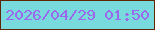 文字の大きさ：4、枠の色：5e2603、背景の色：79dadd、文字の色：9b67eb 無料ブログパーツのブログ時計