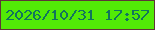 文字の大きさ：3、枠の色：5e3537、背景の色：52ea06、文字の色：11745d 無料ブログパーツのブログ時計