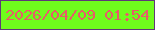 文字の大きさ：1、枠の色：5e3978、背景の色：6ffc1c、文字の色：e85c69 無料ブログパーツのブログ時計