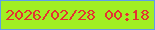 文字の大きさ：5、枠の色：5e9fe9、背景の色：a1ef23、文字の色：e43232 無料ブログパーツのブログ時計