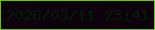 文字の大きさ：2、枠の色：5ec90f、背景の色：0f010b、文字の色：001e03 無料ブログパーツのブログ時計