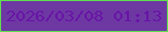 文字の大きさ：4、枠の色：5ee04e、背景の色：6e38a3、文字の色：6814a6 無料ブログパーツのブログ時計