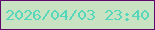 文字の大きさ：4、枠の色：5f076b、背景の色：c9e2c2、文字の色：56d7bc 無料ブログパーツのブログ時計