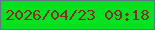 文字の大きさ：2、枠の色：5f7882、背景の色：04e022、文字の色：783226 無料ブログパーツのブログ時計