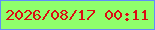 文字の大きさ：3、枠の色：5f8df9、背景の色：8fff6b、文字の色：dc0d13 無料ブログパーツのブログ時計