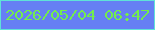 文字の大きさ：4、枠の色：5fe2d8、背景の色：667ff4、文字の色：73ec4d 無料ブログパーツのブログ時計