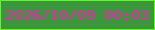 文字の大きさ：1、枠の色：5ffc23、背景の色：3b963c、文字の色：f61eb9 無料ブログパーツのブログ時計