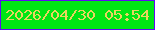 文字の大きさ：4、枠の色：6009f4、背景の色：00e614、文字の色：e9d55f 無料ブログパーツのブログ時計