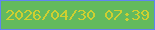 文字の大きさ：5、枠の色：6084f2、背景の色：63ba5e、文字の色：cfcf31 無料ブログパーツのブログ時計