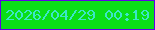 文字の大きさ：5、枠の色：6100e7、背景の色：0ade17、文字の色：3be6c8 無料ブログパーツのブログ時計