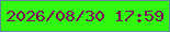文字の大きさ：1、枠の色：61879d、背景の色：32f810、文字の色：7e0858 無料ブログパーツのブログ時計