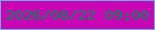 文字の大きさ：4、枠の色：61b1e4、背景の色：ca05b5、文字の色：068655 無料ブログパーツのブログ時計